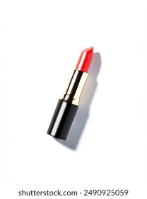 Lipstick on white background. Red lipstick in black tube.