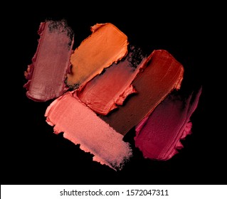 Lipstick Pink Red Orange Palette Smudge Background Texture Isolated On Black Background