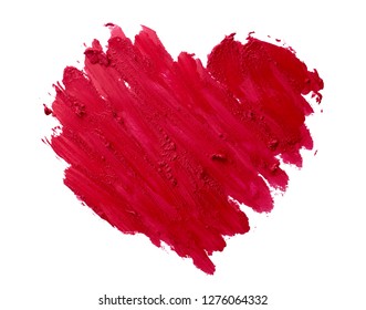 Lipstick Smudge Or Red Color Paint Heart Shape On White Background Love Concept