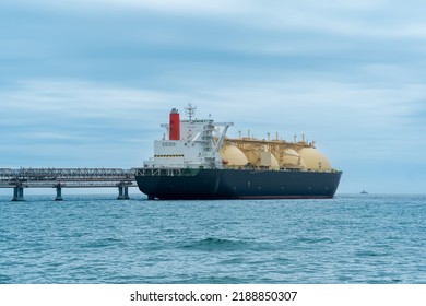 Liquefied Natural Gas Tanker During Loading At An LNG Offshore Terminal