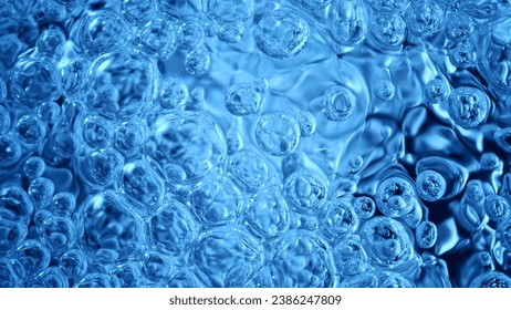 Liquid Bubbles in Water, Molecule inside Liquid. Super Macro Shot of Detailed Bubbling Water, Texture.