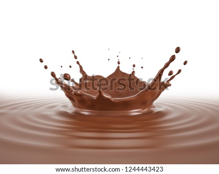 Liquid chocolate background with ripples and crown splash. Perspective view.