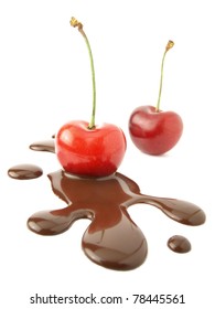 Liquid Chocolate And Cherry Isolated