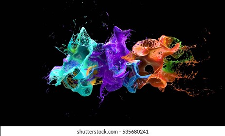 liquid explosion on black 3d illustration