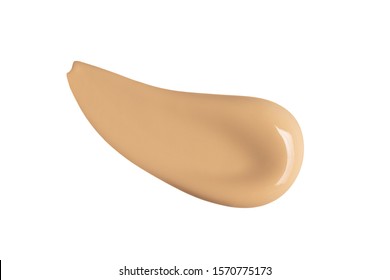 Liquid Foundation Makeup Cream Swatch Smear Smudge Isolated On White Background. Concealer, Corrector Beige Skin Tone Swipe Sample. BB, CC Cream Texture