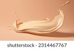 Liquid foundation splashing on light clean background, Close-up of isolated make-up smudges or beige skin care fluid