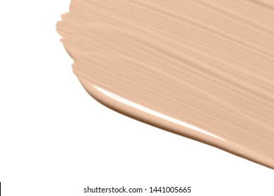 Liquid Foundation Texture Smear Isolated On White Background. Makeup Product Swatch. Nude Beige Color.