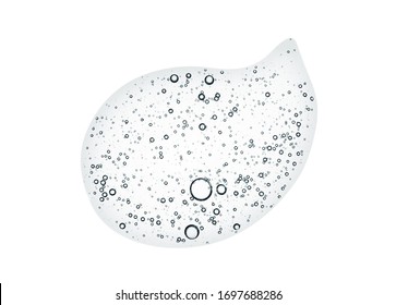 Liquid Gel With Bubbles Texture. Clear Beauty Serum Swatch. Transparent Skin Care Product Drop Isolated On White Background