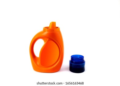 Liquid Laundry Detergent With The Measuring Cap Removed Isolated On White