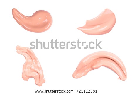Liquid makeup foundations smear drop set on white background.