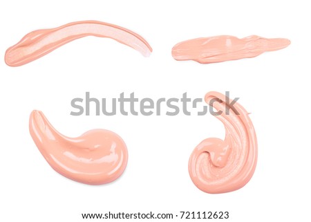 Liquid makeup foundations smear drop set on white background.