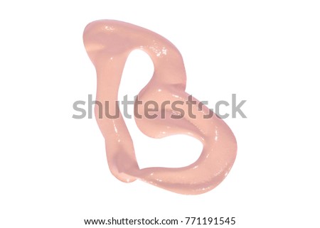 Liquid makeup foundations smear drop on white background. B letter.