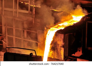 Liquid Metal From Blast Furnace In Steel Plant