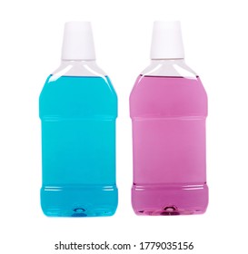 Liquid Mouth Wash In Plastic Bottle. Isolated On White Background.