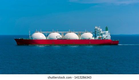 A Liquid Natural Gas Tanker In The Singapore Straits In Asia In Summertime