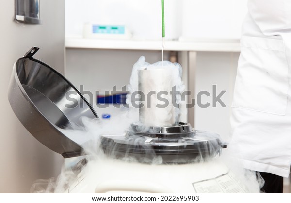 Liquid nitrogen cryogenic tank at life\
sciences laboratory: Steam of nitrogen created from liquid nitrogen\
exposed to ambient\
temperatures