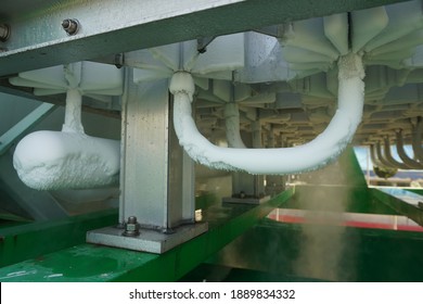 Liquid Nitrogen Pipe And Leakage Or Blowing From Nitrogen Tank Car At Oil And Gas Plant.