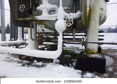 Liquid oxygen in a cylindrical tank - Shutterstock ID 1258066504