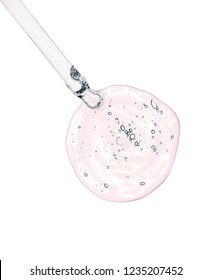 Liquid Pink Gel Or Serum On A Screen Of Microscope White Isolated Background