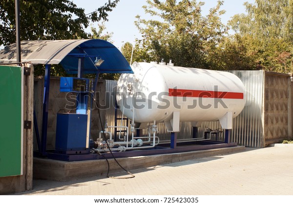 Liquid\
propane gas station. LPG station for filling liquefied gas into the\
vehicle tanks. Environmentally friendly\
fuel.