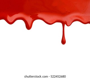 Liquid Red Paint Dripping On White Background