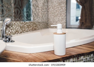 Liquid Soap Dispenser Pump Bottle In A Bathroom 