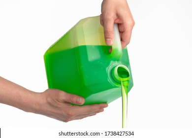 Liquid Soap In Plastic Bottle, Pouring By Hands