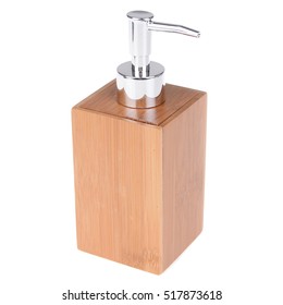 Liquid Soap In Wooden Container Isolated