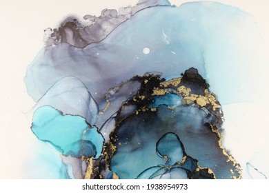 Liquid Swirls of Teal and Black Alcohol Ink - Shutterstock ID 1938954973