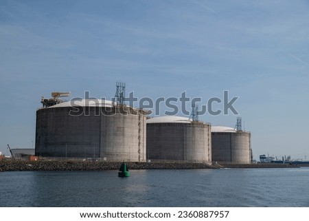 Liquified natural gas storage. LNG or LPG gas plant. Storage tanks for liquefied gas. in Toterdam Port. The Netherlands
