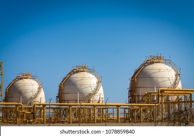 Liquified Petroleum Gas Spheres In Oil And Gas Process Plant In Egypt.