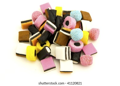 Liquorice sweets against white background