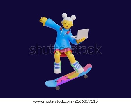 Lisa Skating with Her Skateboard