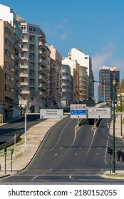 Lisboa, Portugal. April 10, 2022: Joaquim Antonio De Aguiar Street And Blue Sky In The City.