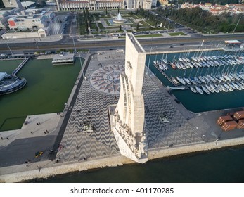 LISBOA, PORTUGAL - CIRCA DECEMBER 2015: Aerial View of Monument to the Discoveries, Belem district, Lisbon, Portugal