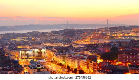 Lisbon City Center At Sunset. Portugal