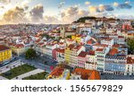 Lisbon cityscape panorama Alfama Portugal, beautiful European city summer, colored houses roofs