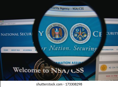 LISBON - JANUARY 27, 2014: Photo Of The NSA/CSS Homepage On A Monitor Screen Through A Magnifying Glass.