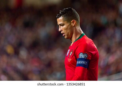 Lisbon - Mar 22, 2019:  Cristiano Ronaldo 7 Sad Portrait. Portugal - Ukraine. European Qualifiers. Estadio Da Luz