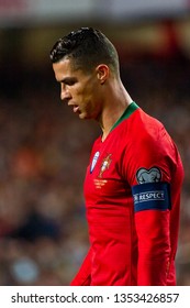 Lisbon - Mar 22, 2019:  Cristiano Ronaldo 7 Sad Portrait. Portugal - Ukraine. European Qualifiers. Estadio Da Luz