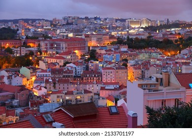 Lisbon Night View Towards Avenidas Novas District. Lisbon City, Portugal.