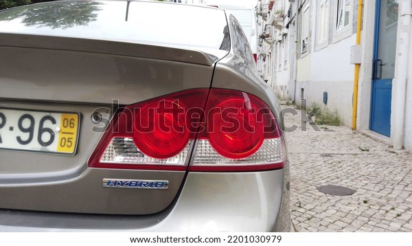 Lisbon, Portugal - 04-09-2022 - Honda Civic\
rear and tail lights. Honda logo\
closeup.