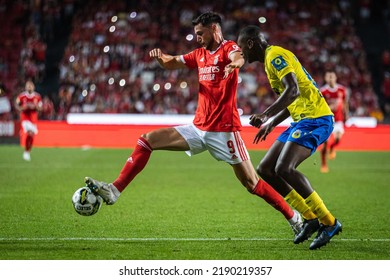 Lisbon, Portugal - 08 05 2022: Liga Portugal Bwin Game Between SL Benfica And Futebol Clube De Arouca; Yaremchuk Fights For Ball With Rafael Fernandes