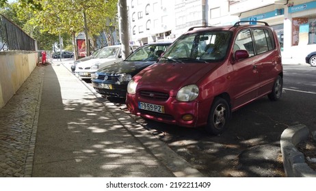 Lisbon, Portugal - 08-04-2022 - Red Hyundai I10 Small Car Parked In Lisbon City Centre.