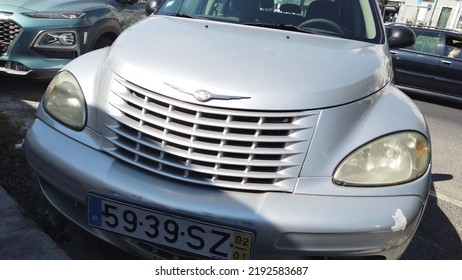 Lisbon, Portugal - 08-04-2022 - A Vintage Old Classic Gray PT Cruiser Car Front