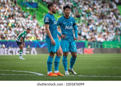 Lisbon, Portugal - 09 13 2022: UEFA Champions League Game Between Sporting CP And Tottenham Hotspur F.C; Hojberg And Heung-Min Son During Game