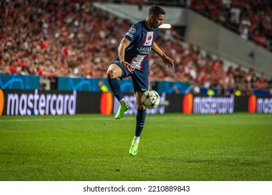 Lisbon, Portugal - 10 05 2022: UCL Game Between SL Benfica And Paris Saint-Germain F.C; Achraf Hakimi With The Ball