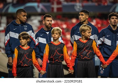 Lisbon, Portugal - 10 05 2022: UCL Game Between SL Benfica And Paris Saint-Germain F.C; Mbappe, Messi And Hakimi Before Game