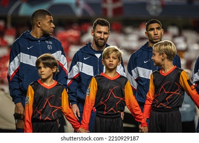 Lisbon, Portugal - 10 05 2022: UCL Game Between SL Benfica And Paris Saint-Germain F.C; Mbappe, Messi And Hakimi Before Game