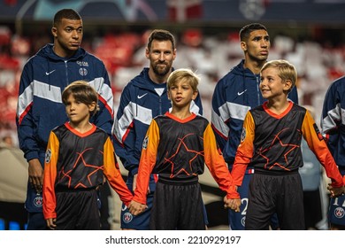 Lisbon, Portugal - 10 05 2022: UCL Game Between SL Benfica And Paris Saint-Germain F.C; Mbappe, Messi And Hakimi Before Game